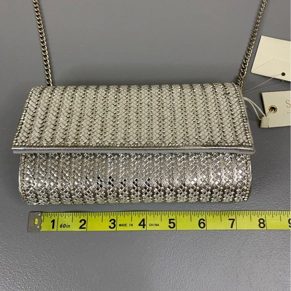 NWT Starlet Hollywood CA Silver Sparkling Stone Clutch Bag Shoulder Purse - Picture 4 of 16